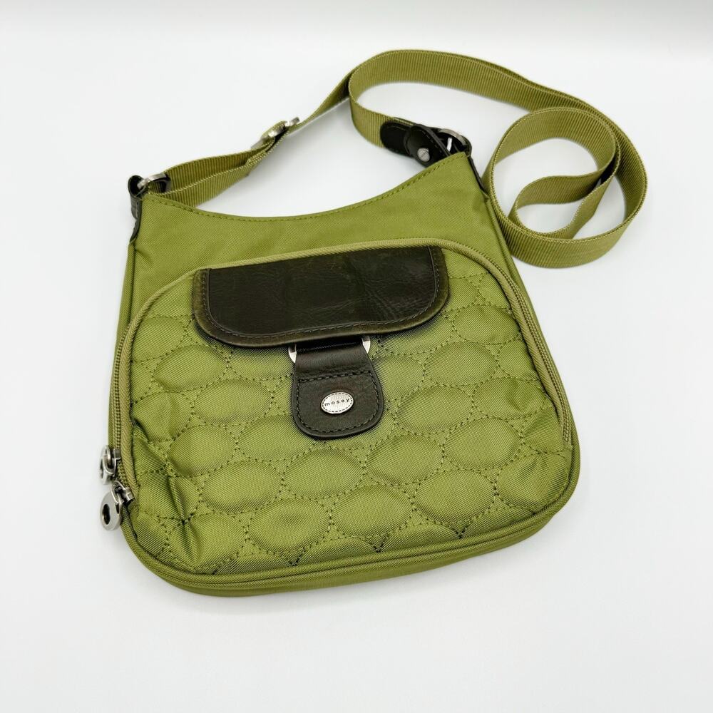 Mosey Life by Baggallini Nylon Crossbody Purse Quilted Green & Pink